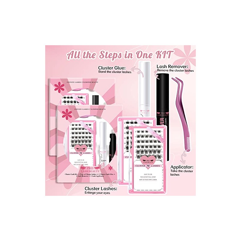 DIY Lash Extension Kit Cluster Lashes Kit with 72 Pcs