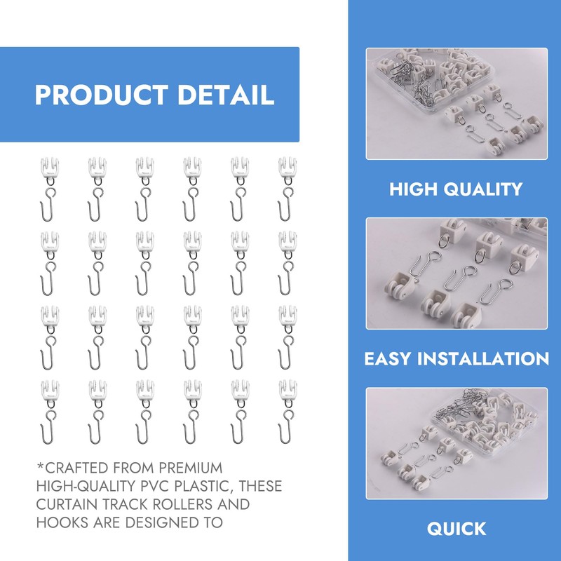 Set of 25 Universal Curtain Track Rollers Hooks, Ceiling Mount