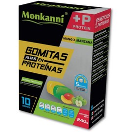PROTEINA EXTRA con las GOMITAS de MONKANNI cada sobre contiene la misma cantidad de proteína que un huevo entero, con menos azúcar que las tradicionales y en 2 deliciosos sabores: mango y manzana verde, ideales para acompañar su rutina de gimnasio o entre
