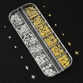 MOLILON 2 Boxes/12 Grids 3D Star Nail Charms for Nail Art, Acrylic Stars Nail Art Charms and Gems with Pick Up Pen & Tweezer, Spring Blossom Petal for Women DIY Manicure Decorations Supplies