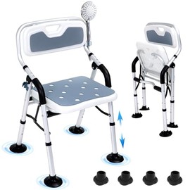 Shower Chair for Inside Shower,Foldable Shower Chair for Elderly and Disabled, Adjustable Height Chairs with Padded Arms and Back for Bathroom,Compact and Comfortable，Regular Standard
