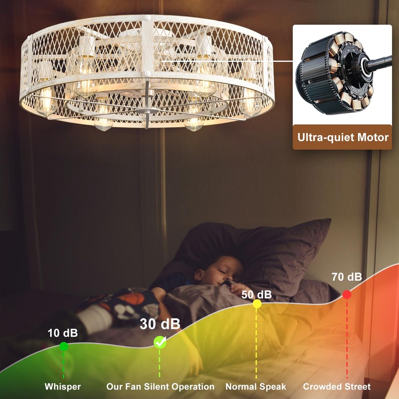 Depuley Modern Ceiling Fans with Light: Cement Flush Mount Ceiling