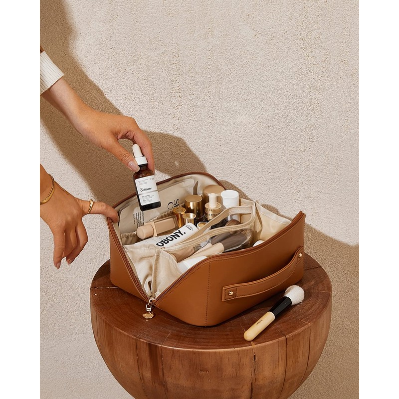 EACHY Women's Cosmetic Bag, PU Leather Makeup Bag with Transparent
