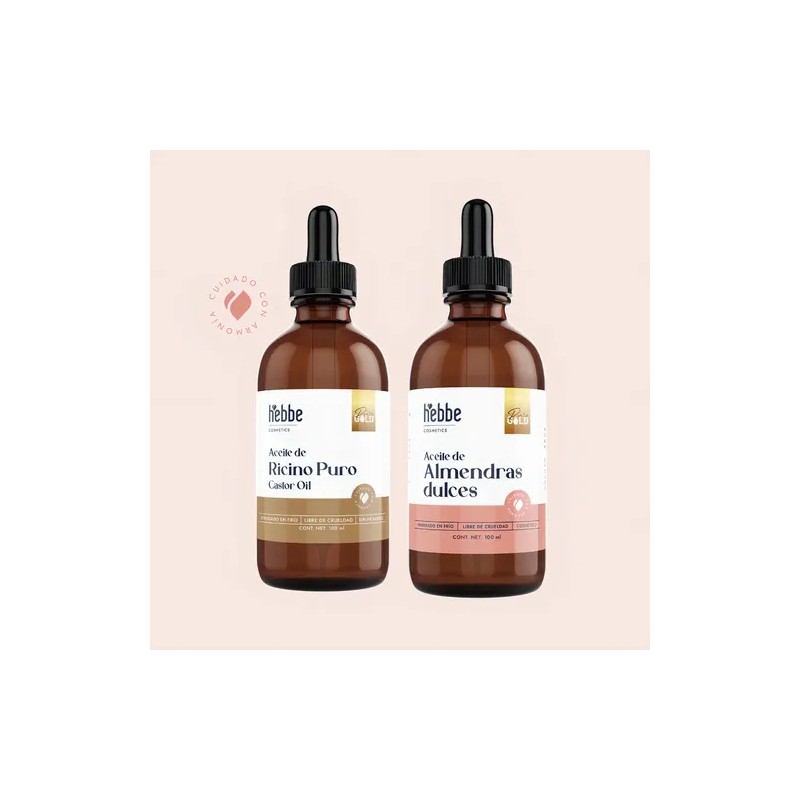 Aceite Orgánico Ricino + Almendras Puro Hebbe Cosmetics Crecimiento Cabello