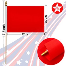 LoveVC 12Pcs 8×12 Inch Solid Red Flags Small Blank Sublimation Flags on Wood Stick Mini Handheld DIY Graffiti Flag,Party Decorations for Grand Opening,Kids Birthday,Carnival