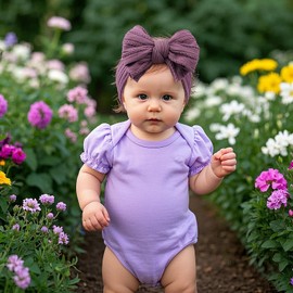 LemonSpace Handmade Baby Girls Headbands Soft Stretchy Nylon Hair Bands Hair Accessories with Bows for Newborn Baby Girls Infant Toddlers Kids (Purple)