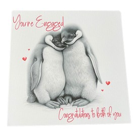 You're Engaged Congratulations to both of you Engagement Card, 300 GSM, pair of penguins in love with love hearts design, Envelope Included