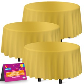 3pk Gold Round Table Cloth Disposable | 140cm Party Round Tablecloths For Circular Table | Gold Table Cloth Round Table Cover | Tablecloths Round Table Cloths Circular Tablecloth Gold Round Tablecloth