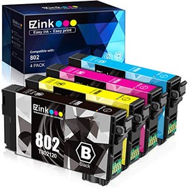 E-Z Ink (TM) Remanufactured Ink Cartridge Replacement for Epson 802XL 802 T802XL T802 to use with Workforce Pro WF-4740 WF-4730 WF-4720 WF-4734 EC-4020 EC-4030 (1 Black, 1 Cyan, 1 Magenta, 1 Yellow)