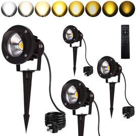 3 Color Tunable 120V Landscape Lighting With Remote,20W Landscape Lights with Plug-in Cord ,2700K~6500K Outdoor Spot Lights,Waterproof Stepless Dimmable Landscape Spotlight for Yard Garden 4 Pack