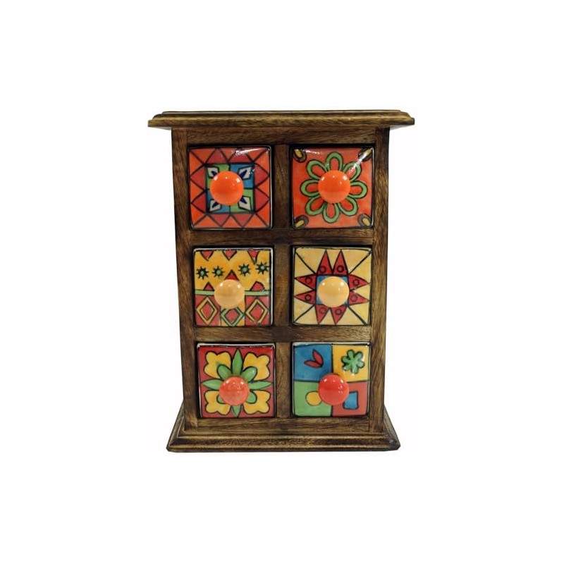 GURU SHOP Apothecary Cabinet with Colourful Ceramic Drawers, Spice Box,