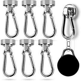 NTGRTY Pack of 6 Magnetic Hooks Extra Strong 20 mm Diameter Neodymium Magnet with Carabiner 25 kg Magnetic Hooks Silver Magnetic Hooks Very Strong Magnetic Hooks for Kitchen Bathroom Lockers