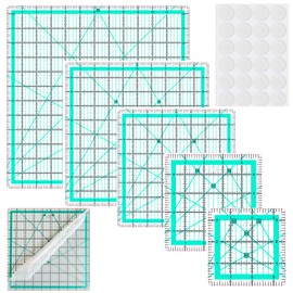 BUZHIFF Quilting Rulers,5 Square Quilting Ruler Quilting Templates(3.5",5", 8",10",12.5"),Quilting Rulers Acrylic Rulers Fabric Cutting Ruler with Non-Slip Rings for Quilting and Sewing