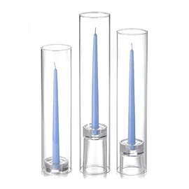 yummi Set of 12 Taper Candles, Chimney and Taper Holders - Periwinkle Blue