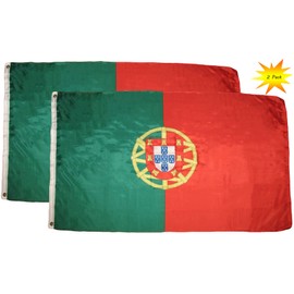 AES Portugal Flags - 2-Piece Outdoor 3x5 Feet Portugal Flags, Portuguese National Flag Banners, Double Stitched Polyester Flags Brass Grommets