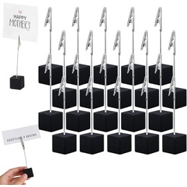 Soporte Tarjetas para Números de Mesa, 20 Pcs Soporte De Clip, Porta Notas Cuadrado, Soporte para Tarjetas, para Bodas, Oficinas, Fiestas y Otras Ocasiones (Negro)