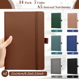 14 Pack Lined Journal Notebooks 5.5 x 8.2 Inch A5 Hardcover Notebook College Ruled Notepad with Pen Holder PU Leather Ruled Lined Notebook Journals for School Business Work Writing (Deep Color)