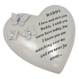 David Fischhoff Daddy Memorial Butterfly Heart with Gems, Stone, Cream, 16 x 7 x 14.5 cm