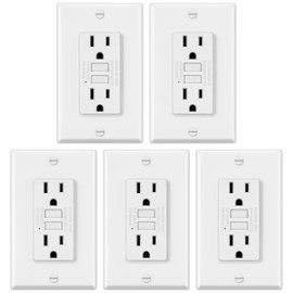 ELECTECK 5 Pack GFCI Outlets 15 Amp, Non-Tamper Resistant, Decor GFI Receptacles with LED Indicator, Ground Fault Circuit Interrupter, Wallplate Included, ETL Listed, White