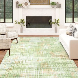 Area Rug Washable Rug 5x7: Modern Abstract Living Room Rug Anti-Slip Backing Stain Resistant Soft Indoor Carpet for Bedroom Kitchen Dining Room Table Home Office(Multi Green,5'x7')