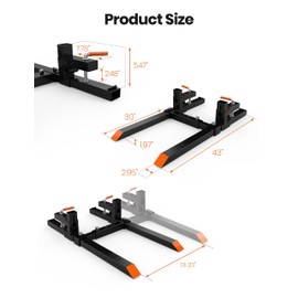 43" Clamp on Pallet Forks, 2000LBS Heavy Duty Quick Attach Bucket Fork with Adjustable Stabilizer Bar for Tractor Loader Skid Steer