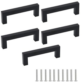 Drenky Pack of 5 Black Stainless Steel Door Knobs Furniture Handle with Screw for Drawer Cabinet Furniture Kitchen Home Decoration Hole Spacing 96mm