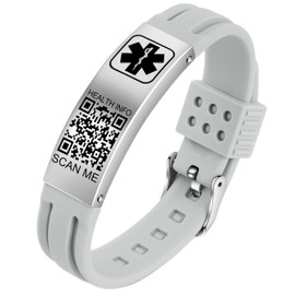 Theluckytag - Pulseras médicas de silicona impermeable para hombres y mujeres con código QR de hasta 20 cm, pulseras de identificación de alerta médica para con más espacio personalizado, 9.45'',