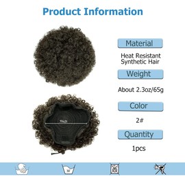 QTHQTFL Afro Puff Drawstring Ponytail Extension for Black Women, Synthetic Short Kinky Curly Pony Tail Clip In On Hair Bun Hairpieces (2#)