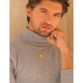 Initial A-Z Letter Pendant Necklace Mens Womens Capital Letter 18K Gold Plated Square Monogram 2MM Box Chain 20inch (R)