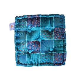 Yoga and Meditation Cushion - Hand Crafted. 16" x 16" x 5" (Blue Taj)