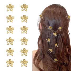 Pack of 12 Mini Hair Clips, Hair Clips, Flower Golden Flowers Hair Clips, Robust Mini Metal Clips, Cute Hair Clips, Hair Accessories for Women and Girls