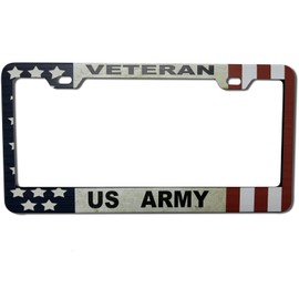 XHuiZio Patriotic American Flag Veteran US Army License Plate Frame for Women/Men, UV Print Stainless Steel License Plate Frame 2 Holes & Screws for Car, 12x6 Inch Fits Standard US/CA