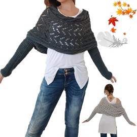 Multifunctional Scarf with Sleeves, Scarf Sweater Wrap with Sleeves, Knitted Scarf with Sleeves for Women (Dark Gray)