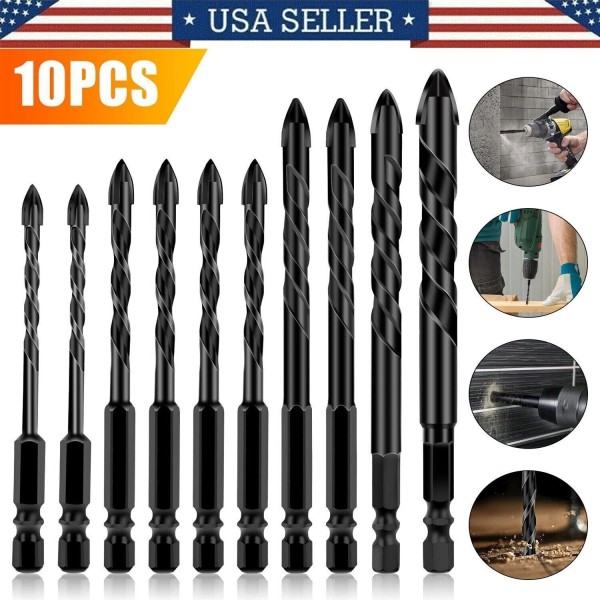 Unbranded 10-Piece Masonry Drill Bits Set for Glass Wood Tile,