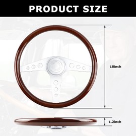 QYMOPAY 18"" Solid Wood Truck Steering Wheel 3 Spoke Aluminum Chrome Plated Steering Wheel for Semi-Trailers,Trucks for Kenworth,Peterbilt,Volvo,Freightliner