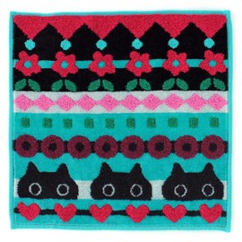 Atsuko Matano 181005-0010-01 Towel Handkerchief (Blue) [100% Cotton] Women's Cat Hand Towel, 9.8 inches (25 cm)