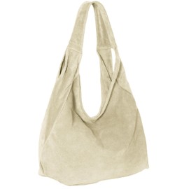 Caspar Large Women's Suede Shoulder Bag Velvet Soft Leather Bag - Premium Line - Model No. 618 - Made in Italy, beige, Unit size