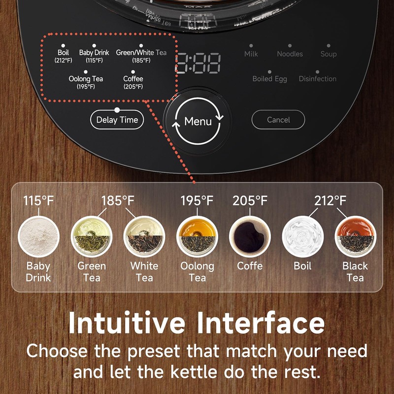 ICOOKPOT Hot Glass Electric Kettle with Tea Infuser and Temp