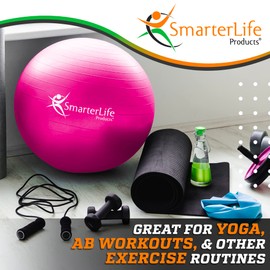 SmarterLife Workout Exercise Ball for Fitness, Yoga, Balance, Stability, or Birthing, Great as Yoga Ball Chair for Office or Exercise Gym Equipment for Home, Non-Slip Design (65 cm, Fuchsia)