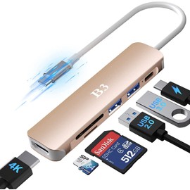 USB C Hub, 6 in 1 USBC Multiport Adapter for MacBook Pro Air with 4K Output, USB 3.0 & 2.0 Ports, 55W PD, SD/TF Card Reader, Compatible with Mac Air/Pro M1 M2 Laptop and More Type-C Devices