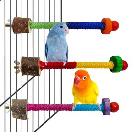 Hamiledyi Parrot Cage Perches Stand Pole Parakeet Paw Grinding Stick Colorful Wood Perch Platform for Parakeets Cockatiels Lovebirds Green Cheeked Conures and Similarly Sized Birds（Color, 3pcs）