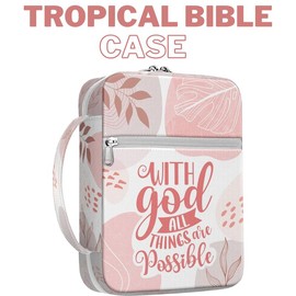 Tropical Floral Bible Cover With Handle, Study Case, Carrying Case for Christian Study, Canvas Bags, Christmas Gifts