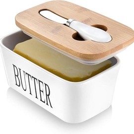 Black Ceramic Butter Dish with Lid, Knife, and Silicone Seal: A Perfect Kitchen Gift for Utensil Storage and Countertop Use. - Color: White