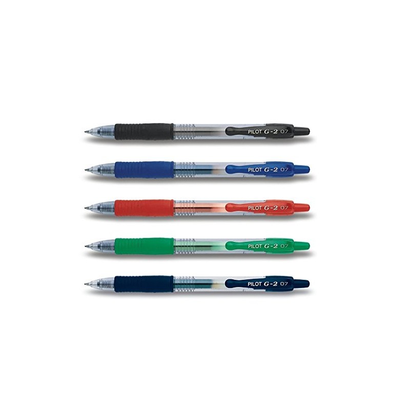 Pilot G2 Retractable Gel Pens Set of 5 Black, Blue,