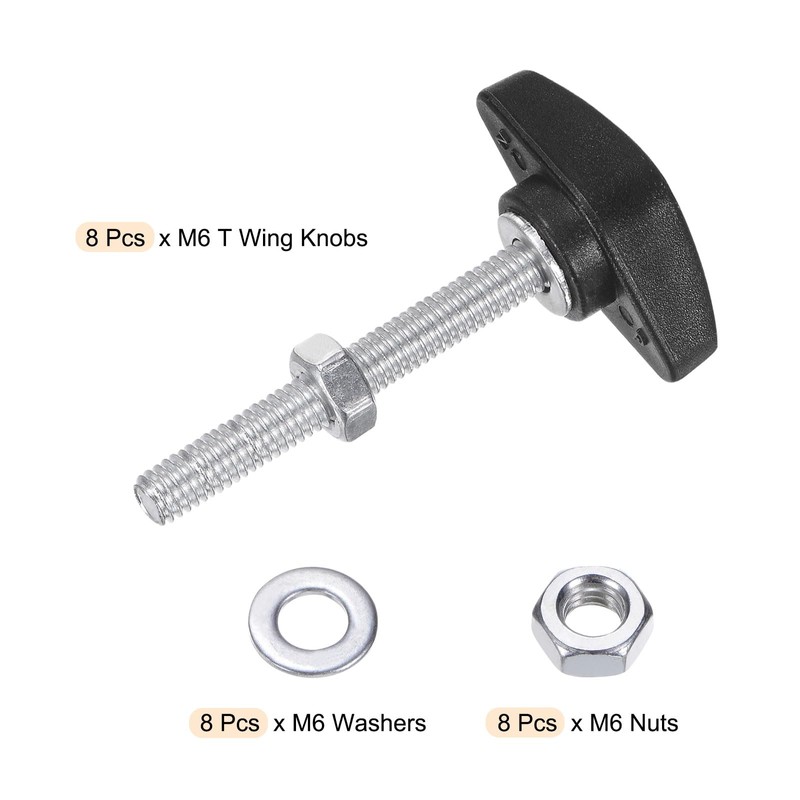 sourcing map 8pcs Tee Wing Knobs M6 x 45mm Metric