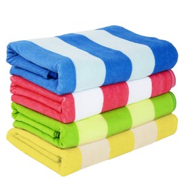Exclusivo Mezcla 4 Pack Microfiber Cabana Striped Large Beach/Pool/Bath Towel for Adults (4 Mixed-Color, 30" x 60")—Soft, Quick Dry, Lightweight and Plush