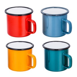 TeamFar - Juego de 4 tazas de té y café, esmaltadas para uso doméstico, oficina, fiesta o campamento, colores brillantes y aspecto clásico, 12 onzas