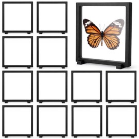 HANLANXUE 12 Pcs 7 Inch 3D Floating Display Frame Case Floating Frame Holder Stands Challenge Coin Display Stands Case Holder for Jewelry, Fossil, Rock, Gemstones, Specimens, Antique (Black)