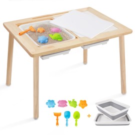 Frogprin Kids Table for Play Study Dining, Upgrade Sensory Table for Toddlers, Indoor Outdoor Play Sand Activity Center, with 2 Large Storage Bins, 7 Sand Toys, Birthday for Children