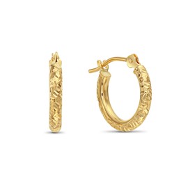 14k Gold Hand Engraved Diamond-cut Round Hoop Earrings (Yellow-Gold)…